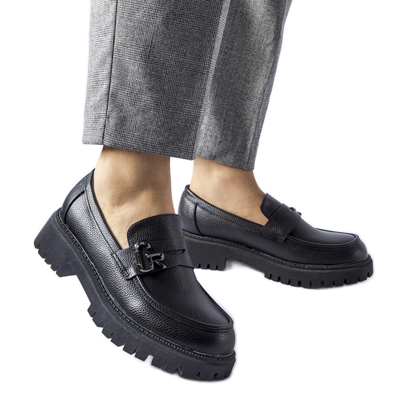 Black classic moccasins with a buckle Black classic moccasins with a buckle