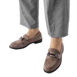 Brown moccasins with an eco-suede buckle