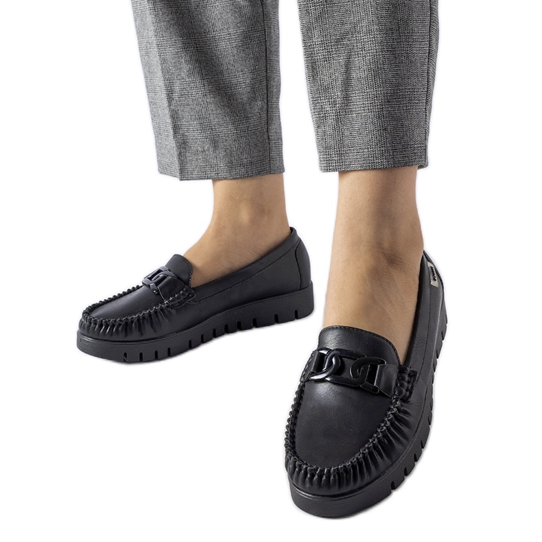 Black wedge buckle moccasins Black wedge buckle moccasins