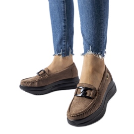 Brown eco-suede wedge moccasins
