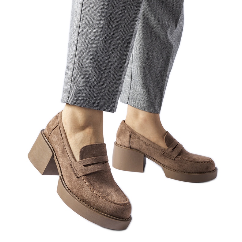 Brown moccasins with an eco-suede block