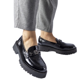 Black patent loafers with Casine rhinestones