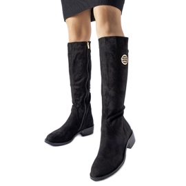 Black long warm eco-suede boots