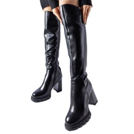 Black long, warm high-heeled boots