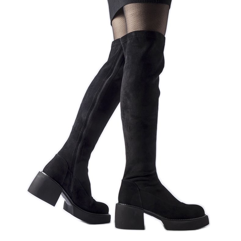 Black long warm eco-suede boots