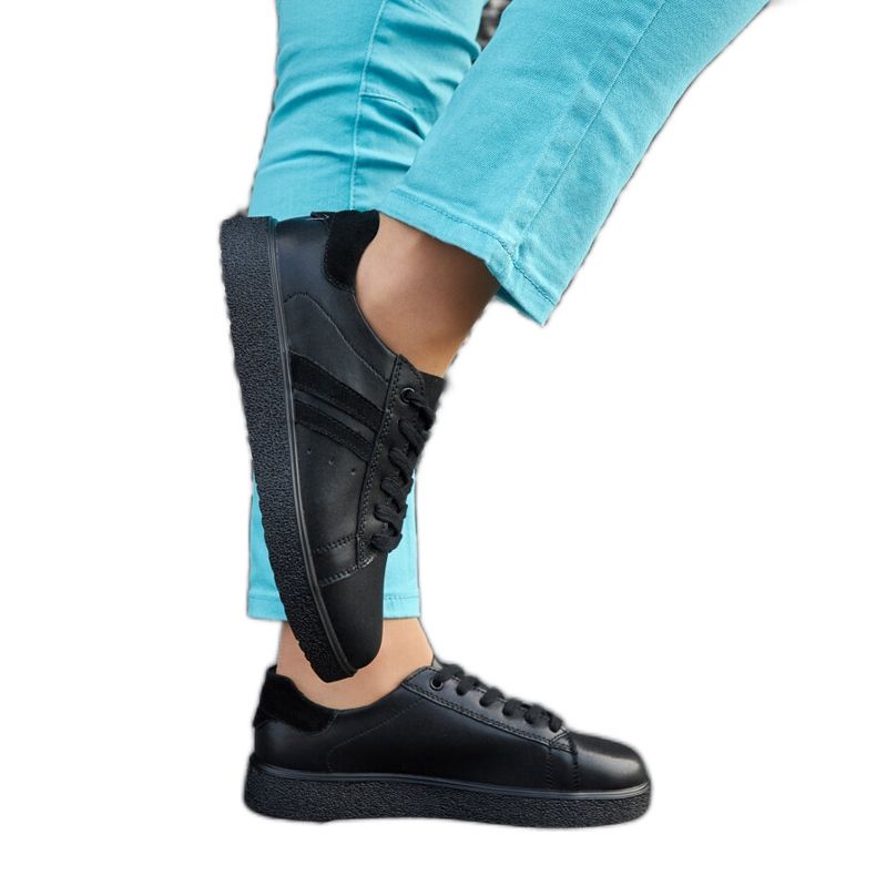 Black leather lace-up sneakers