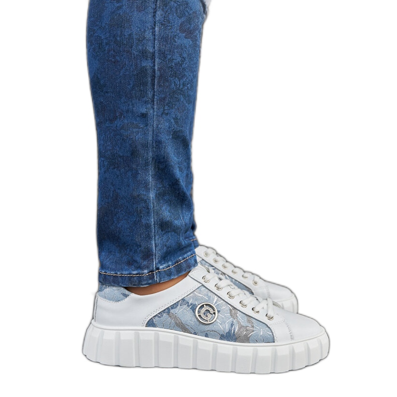 White and blue leather sneakers