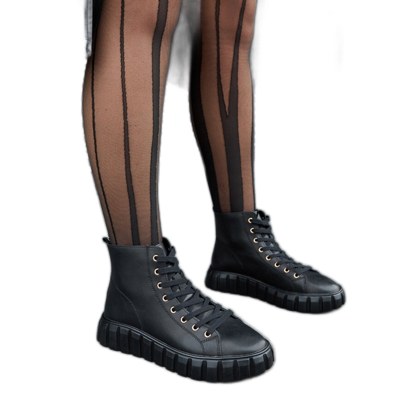 Carassai black long leather sneakers