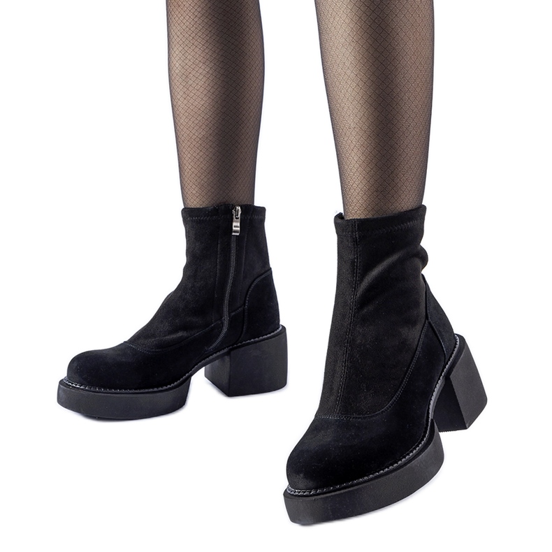 Black insulated ankle boots with a massive block