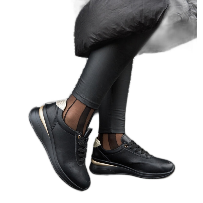 Black leather wedge sneakers by Federico