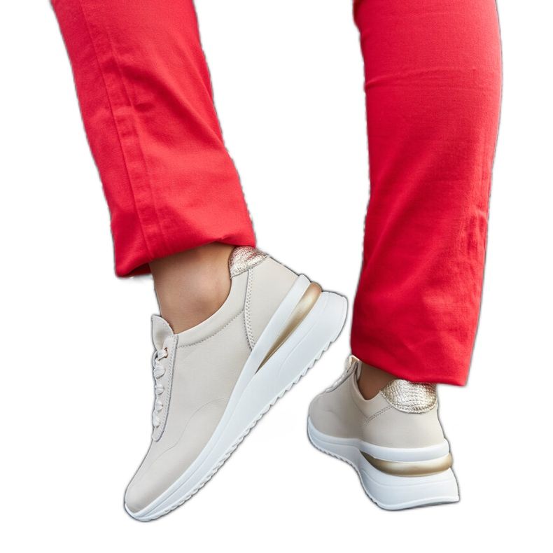 Beige leather wedge sneakers by Federico