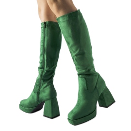 Green warm boots on a massive Fantino heel