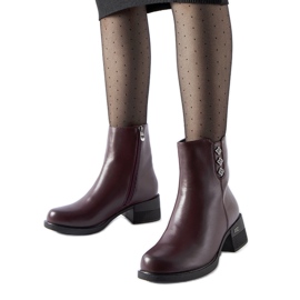 Burgundy insulated ankle boots with zircons Insignia red