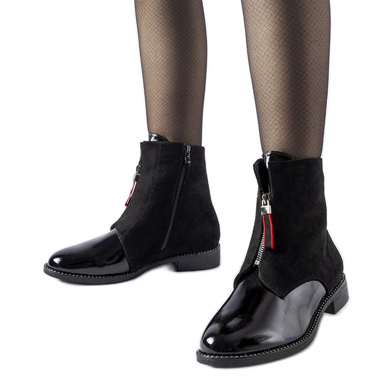 Black insulated patent Belvedere ankle boots
