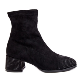 Women's Low Heel Boots With Decoration, Black Vissias