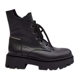 Women's Leather Trapper Boots With Zipper Zazoo 949P Black
