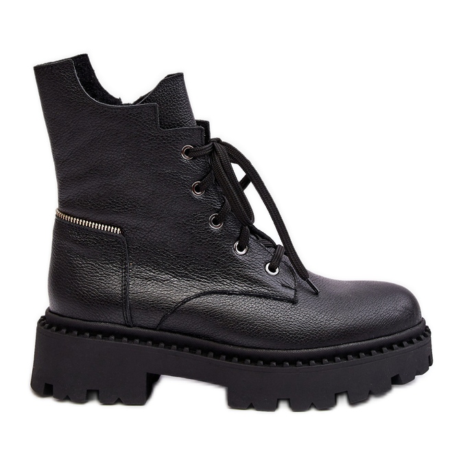 Women's Leather Trapper Boots With Zipper Zazoo 949P Black
