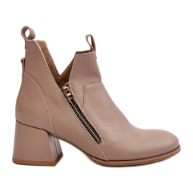 Leather Women's Boots On Low Heels With Cutouts Zazoo 850 Beige
