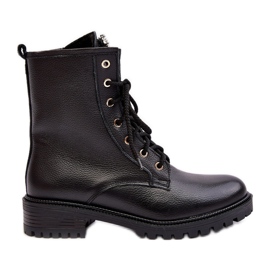 Leather Women's Worker Ankle Boots With Decoration Zazoo 1757 Black