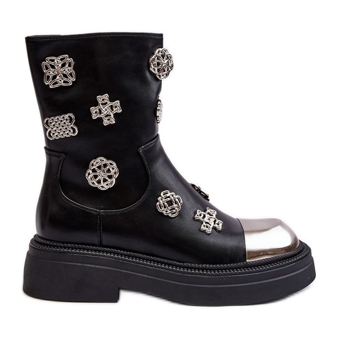 S.Barski Leather Insulated Ankle Boots With Decorations D&A MR870-14A Black S.Barski Leather Insulated Ankle Boots With Decorations D&A MR870-14A Black