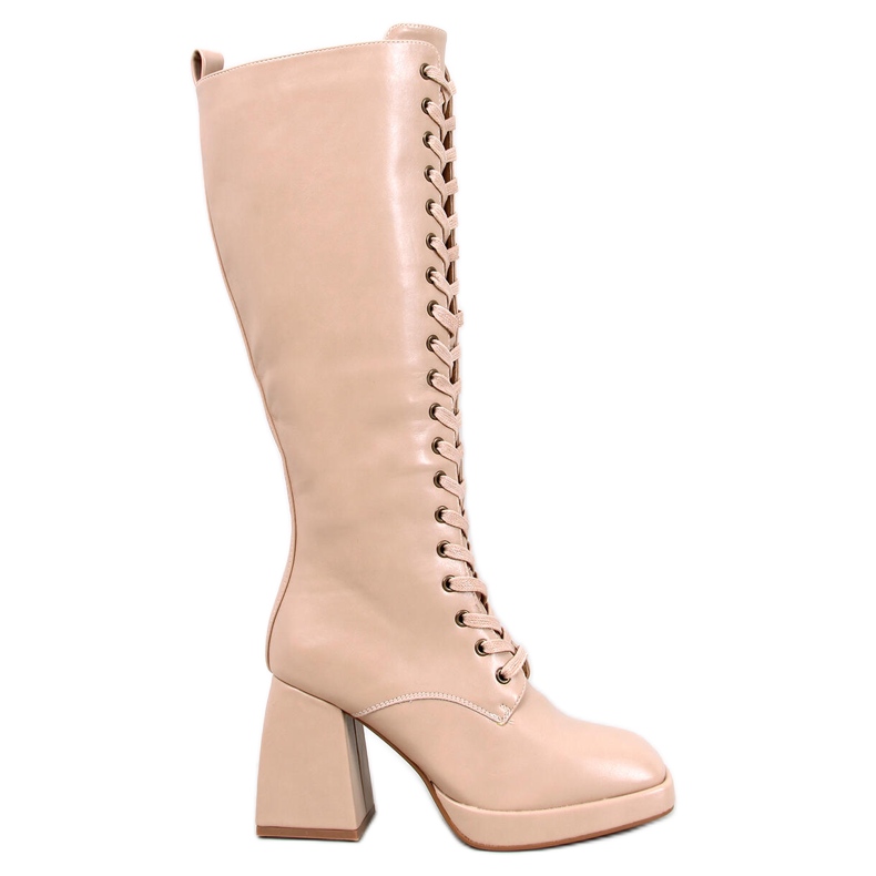 Wednesday Beige lace-up boots with a wide heel