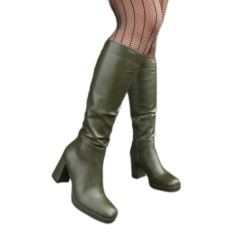 Green boots with a square toe from Biassono