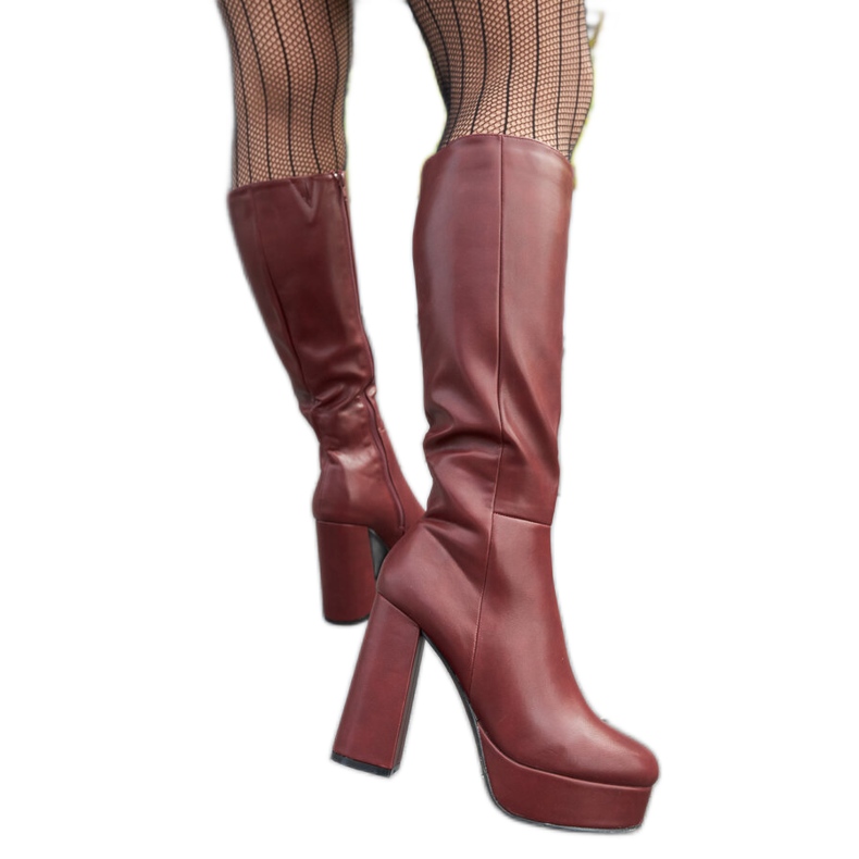 Burgundy platform and high heel boots from Zoccorino red