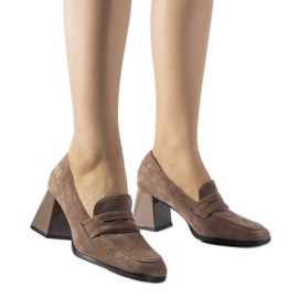 Brown pumps with a patent Mill heel