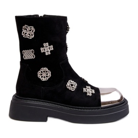 S.Barski Suede Insulated Ankle Boots With Decorations D&amp;A MR870-14 Black