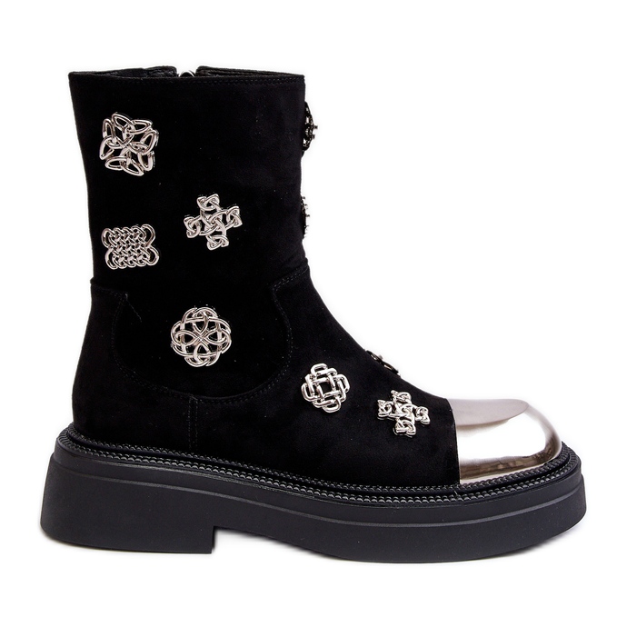 S.Barski Suede Insulated Ankle Boots With Decorations D&amp;A MR870-14 Black