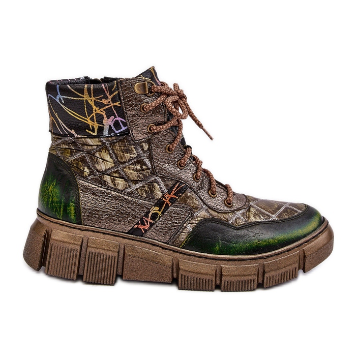 Patterned Women's Leather Boots Maciejka 06145-24 Olive green