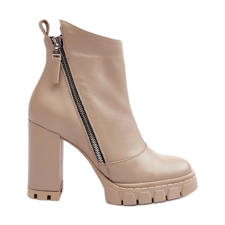 Fashionable Leather High Heel Ankle Boots Laura Messi 2509 Light Beige Fashionable Leather High Heel Ankle Boots Laura Messi 2509 Light Beige