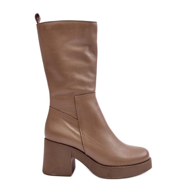 Women's Dark Beige Lemar Odennia Leather Boots on a Chunky Heel