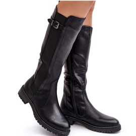 Women's Over-the-Knee Boots with Flat Heels, Black Klemmo