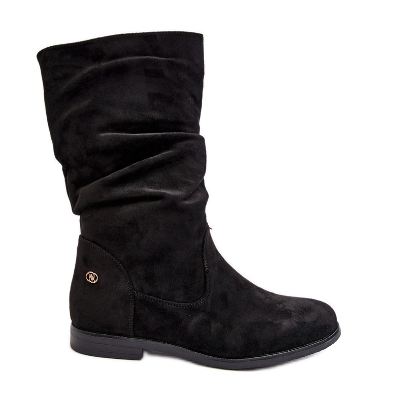 Women's Flat Boots with a Ruched Upper, Black Kotine