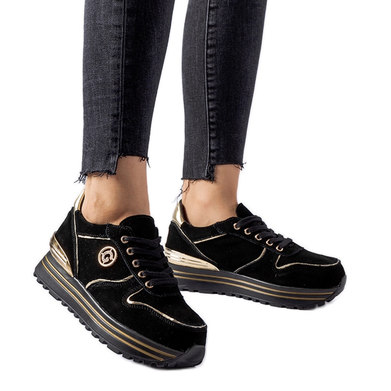 Black and gold Therrien suede sneakers