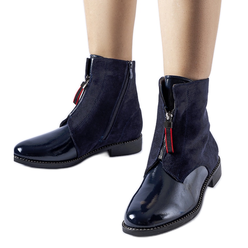 Navy blue insulated patent ankle boots by Belvedere