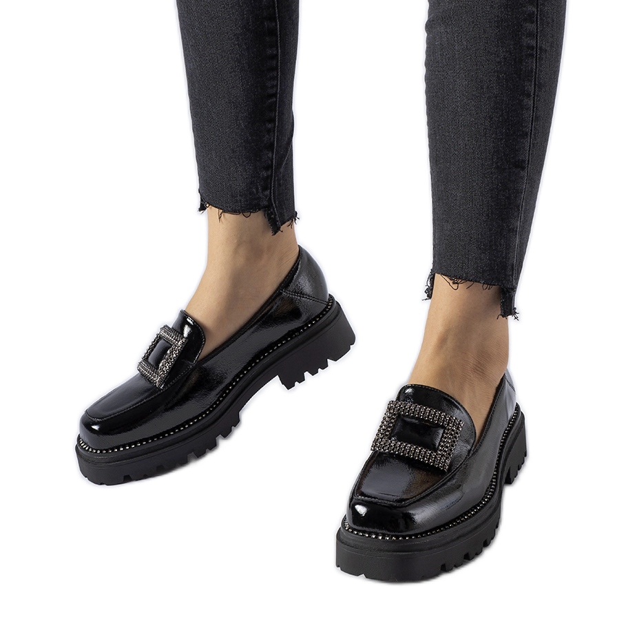 Clarks black patent sales loafers