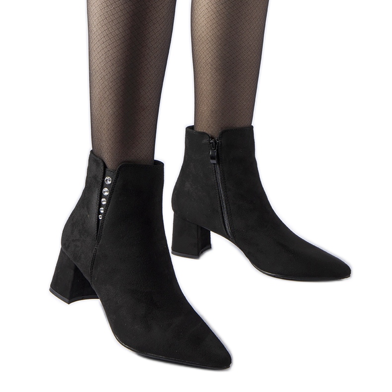 Black ankle boots made of eco-suede with a Pikeville heel