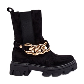 Suede Women's Ankle Boots With Chain Black Nemette