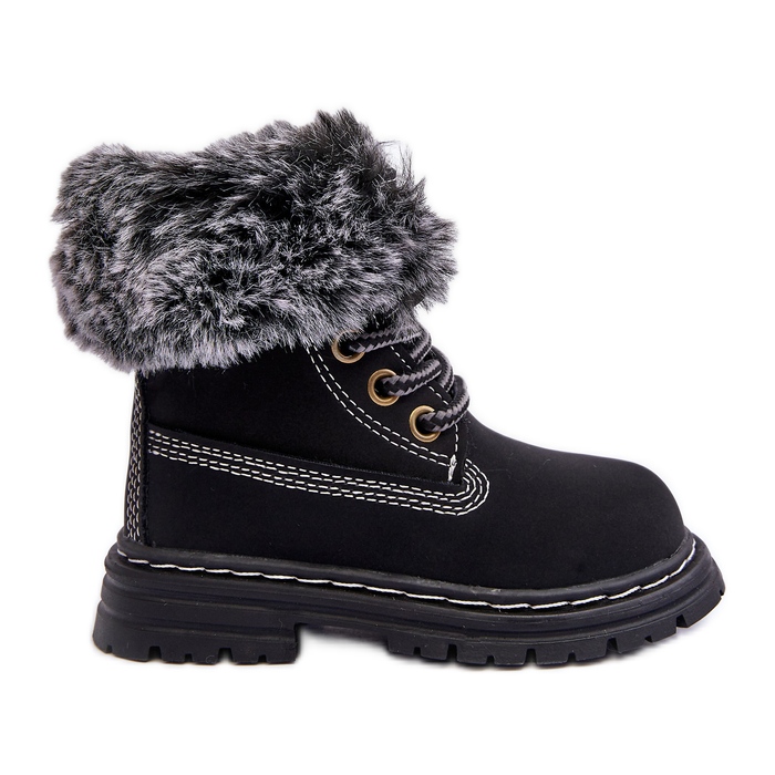 Children's Trapper Boots with Zipper and Fur, Black Gerande
