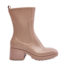 Women's Matte Wellington Boots with High Heels, Beige Bertaida Women's Matte Wellington Boots with High Heels, Beige Bertaida