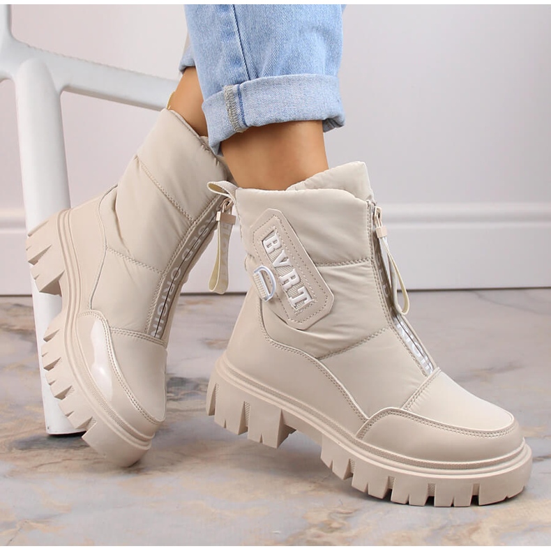 Beige insulated women's zippered snow boots Filippo DBT4960