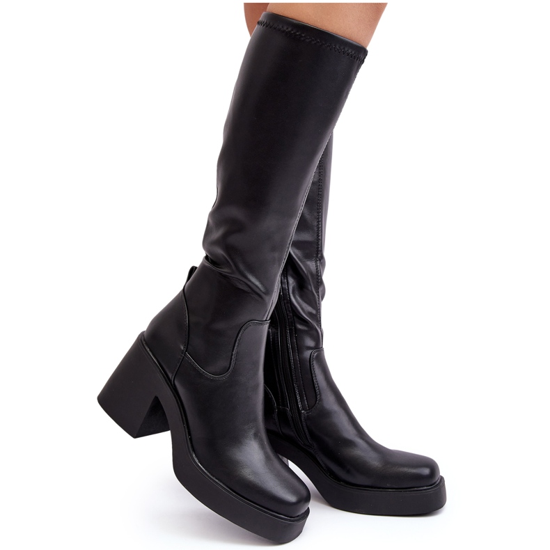 S.Barski Women's Over-the-Knee Boots on a Massive High Heel D&amp;A SN622-10 Black