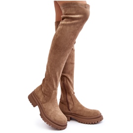 Women's Over-the-Knee Flat Boots Beige Silune