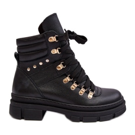 Women's Leather Trappers Lace-up Ankle Boots Zazoo K01 Black Women's Leather Trappers Lace-up Ankle Boots Zazoo K01 Black