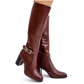 Sergio Leone Women's High Heel Boots With a Buckle, Warm Brown Sendilia