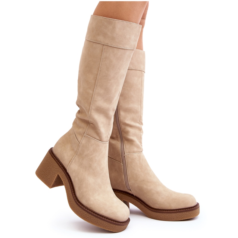 Sergio Leone Beige Women's Insulated Boots with Massive Heels by Calvisa