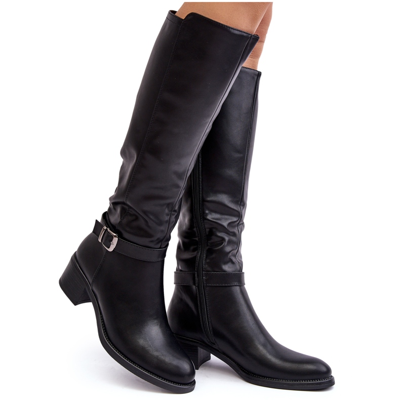 Sergio Leone Women's Over-the-Knee Low Heel Boots Black Bafiske
