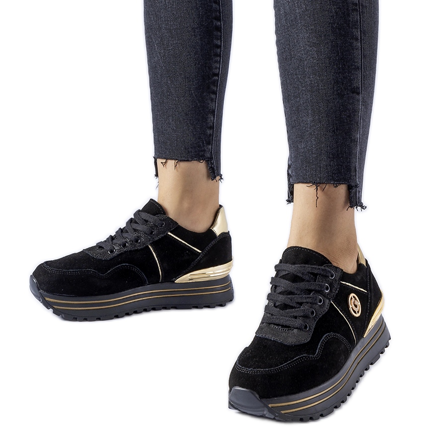 Nike platform sneakers black and gold clearance